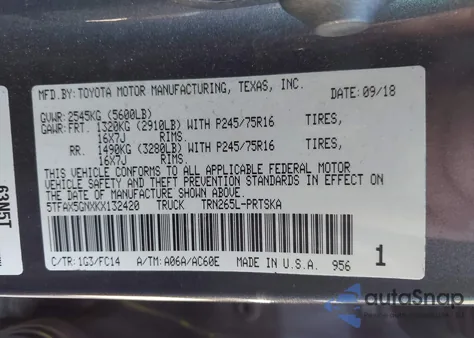 2019 Toyota Tacoma Sr5 z USA, uszkodzony, nr VIN 5TFAX5GNXKX132420